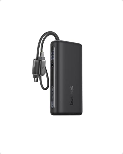 Baseus Mini Power Bank Fast Charging 67W, 10000mAh Small Portable Phone Charger Built-in Dual USB C Braided Cable, Travel Essential Battery Pack for iPhone 17/16/15, iPad, Samsung Galaxy S25/S24 etc.