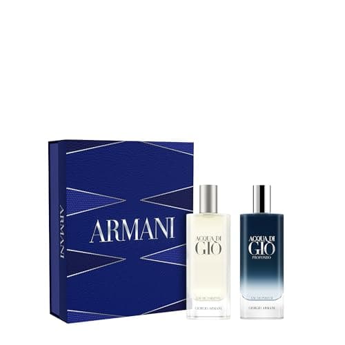 Armani Beauty – Acqua di Gio Travel Gift Set for Men – 2-Piece Mini Cologne Set – Eau de Toilette & Profondo Eau de Parfum – Fresh Aquatic Woody Scent – Marine Citrus Notes – 0.5 fl oz Each