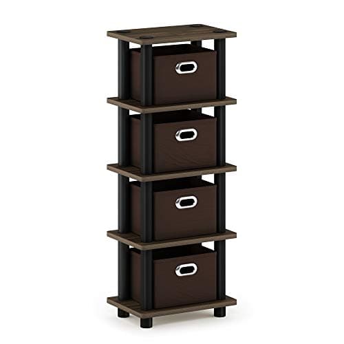 FURINNO Turn-N-Tube 4-Bins System Rack, Columbia Walnut/Black/Dark Brown