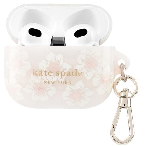 kate spade new york AirPods Protective Case with Keychain Ring - Hollyhock Cream, Compatible with AirPods 3rd Generation