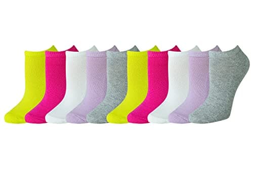 Amazon Essentials Women's Cotton No-Show Athletic Socks, Lightly Cushioned, 10 Pairs, Pink/Grey/White, 6-9