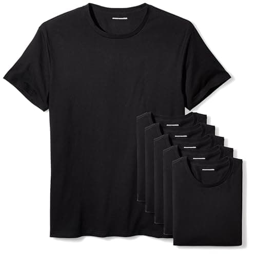 Amazon Essentials Men's Cotton Crew Neck Undershirts, Versatile Soft Basics, Pack of 6, Black, Small