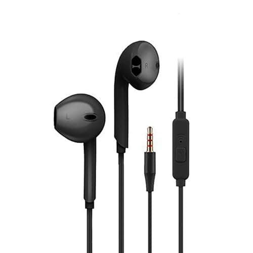 On-Ear Gaming Headset with Microphone, Black Wired Earbuds for Mobile Game, Flexible L-Shaped Plug, Noise Isolating
