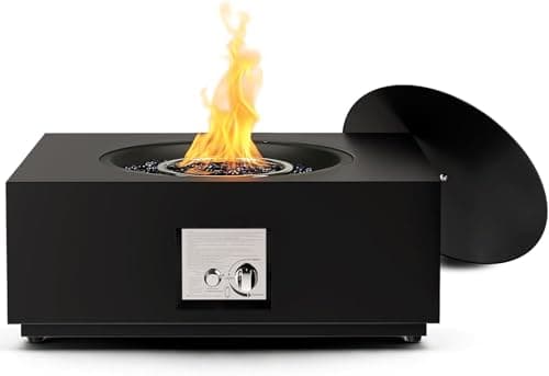 R.W.FLAME 28" Square 2-in-1 Propane Fire Pit Table - 40000 BTU CSA Certified with Electronic Ignition, Glass Stones & Weather Cover for Patio, Backyard, Deck Gatherings