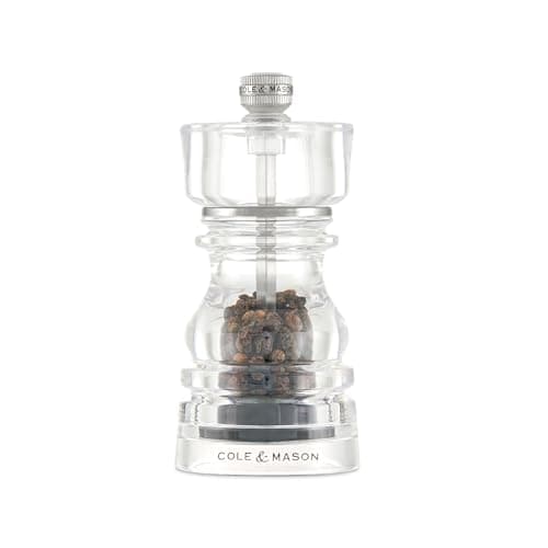 Cole & Mason London Refillable Spice Mill - Kitchen & Home Accessory - Table Black Pepper Grinder - Pepper Mill with Carbon Steel Mechanism - 5", Acrylic