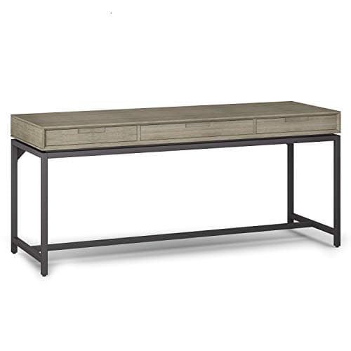 SIMPLIHOME Banting Desk - 72-Inch Wide Solid Hardwood and Metal Writing Desk in Distressed Grey, Modern Industrial Home Office Computer Table for Study with 2 Drawers and Flip-Down Keyboard Tray