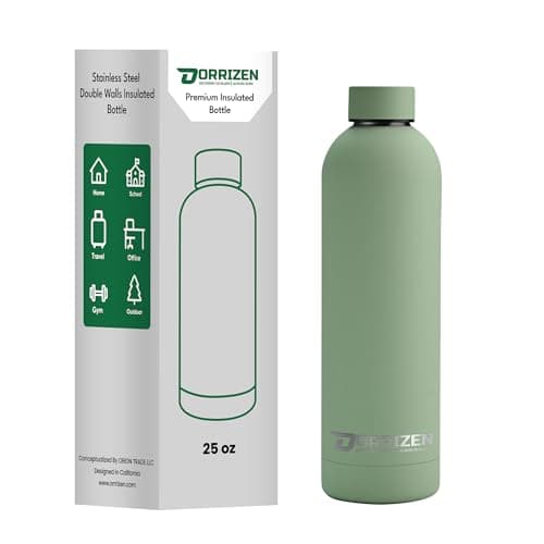 ORRIZEN 25oz Stainless Steel Insulated Water Bottle – Narrow Mouth Sports Flask, Double Wall Vacuum Travel Flask, Leak-Proof Reusable BPA-Free Cold & Hot Drink Bottle for Gym. (Bean Green)