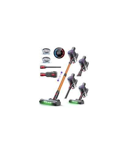 Zynet Cordless Vacuum Cleaner, 500W/45KPA/40Mins Lightweight Stick Vacuum for Home, LED Display and Green Headlights, 6-Stages Filtration, Self-Standing Vacuum for Hard Floor, Carpet