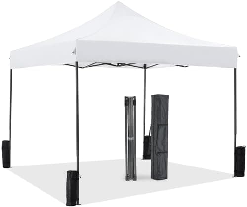 KMFurnila 10x10 FT Pop Up Canopy, Easy Up Canopy Tents for Camping Parties Events, Patio, Beach, Backyard Portable Outdoor Shelter Heavy Duty Instant Sun Shade with Sand Bags
