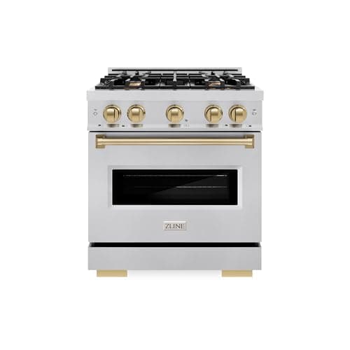 ZLINE Autograph Edition 30 in. 4.2 cu. ft. Classic Gas Range with 4 Burner Cooktop and Convection Gas Oven in Stainless Steel and Champagne Bronze Accents (CGRZ-30-CB)