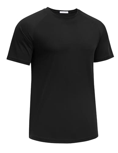 PINSPARK Moisture Wicking T Shirts for Men Plain Polyester T-Shirts Short Sleeve Workout Shirts Casual Tees Black Tshirt Men