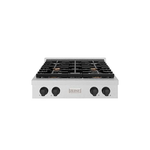 ZLINE 30 in. Autograph Edition Paramount Gas Rangetop with 4 Burners and Porcelain Cooktop in Satin Stainless Steel with Matte Black Accents (SRTSZ-30-MB)