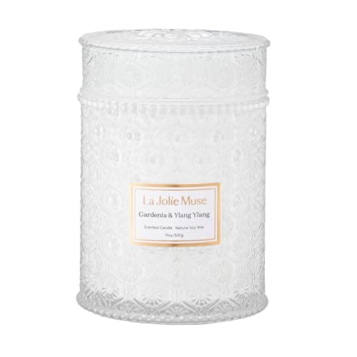 LA JOLIE MUSE Gardenia & Ylang Ylang Scented Candle – Ylang, Tuberose, Orange Blossom |19 oz Large Wooden Wick Candle | Natural Soy Wax | 90 Hours Clean Burn | Gift-Ready for Hosts