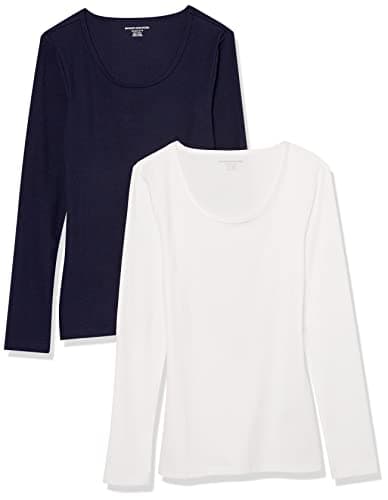 Amazon Essentials Sweater for Women, Long Sleeve Slim-Fit Rib Scoop Neck (Available in Plus Size), Pack of 2, Navy/White, Medium