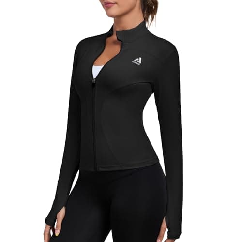 AURVAE Women's Workout Jacket, Womens Cropped Lightweight Running Jackets, Zip Slim Fit Athletic Tops for Gym, Yoga, Jogging (Small, Black)