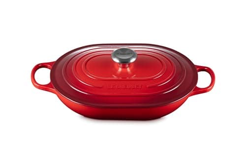 Le Creuset Enameled Cast Iron Signature Oval Casserole with Lid, 3.75 Quart, Cerise