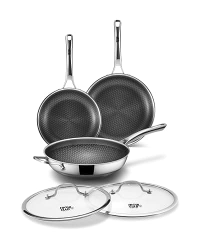 DOTCLAD 3-Piece Hybrid Stainless Steel Cookware Set-12 Inch Wok with Lid,10 Inch Frying Pan,12 Inch Skillet with Lid-Non Stick,PFOA Free,Dishwasher&Oven Safe,Induction Compatible,Cookware Set.