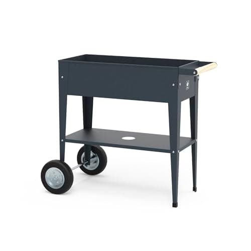 Herstera Raised Garden Bed with Wheels, Galvanized Steel Rectangular Elevated Planter Trolley with Cart Wheel & Drainage Hole, Ideal for Gardens, Indoor or Outdoor Patio/Porch, Anthracite