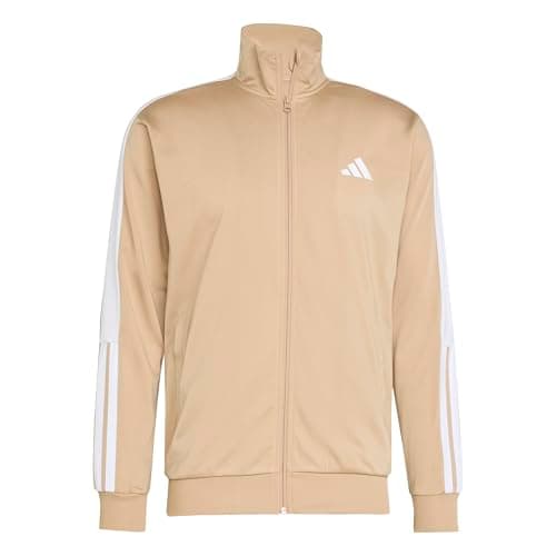 adidas Men's 3-Stripes Tricot Colorblock Track Top, Warm Sandstone/White, X-Large