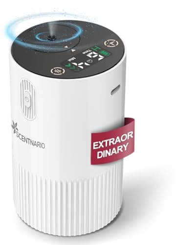 Waterless Diffuser for Essential Oil - Aroma Diffuser for Home with Battery Indicator, Portable Smart Scent Air Machine 1/2/3 & Continuous Mist, Timing & Auto-Off Function (White)
