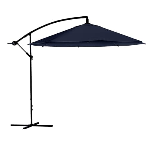 10 Ft Offset Cantilever Patio Umbrella - Fade-Resistant Shade Umbrella Outdoor Patio Canopy with Cross Base for Garden, Lawn, Deck, Yard or Pool by Pure Garden (Navy Blue)