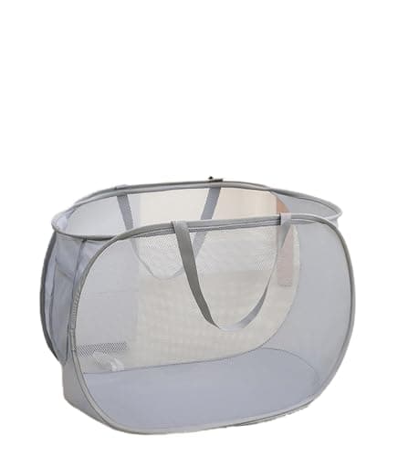 Durable Collapsible Mesh Laundry Baskets with Side Pocket and Reinforced Carry Handles for Laundry, Bathroom, Dorm or Travel