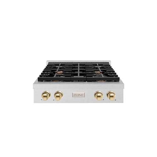 ZLINE 30 in. Autograph Edition Paramount Gas Rangetop with 4 Burners and Porcelain Cooktop in Satin Stainless Steel with Polished Gold Accents (SRTSZ-30-G)