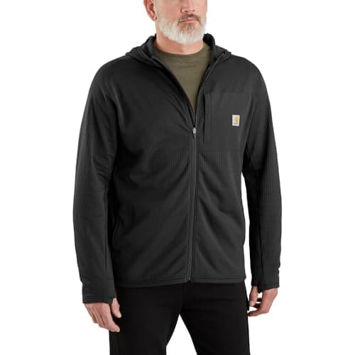 Carhartt Men's Force Relaxed Fit Full-Zip Long-Sleeve Hooded T-Shirt, Black, Large