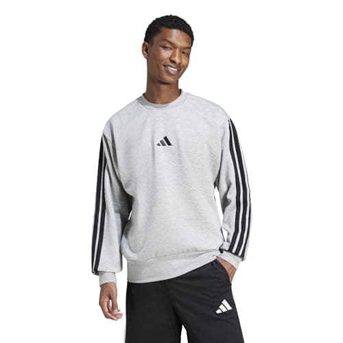 adidas Men's Essentials 3-Stripes Fleece Sportswear Sweatshirt, Medium Grey Heather, Small