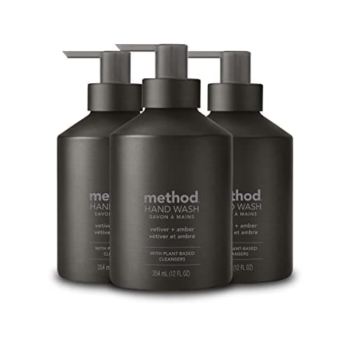 Method Gel Hand Soap, Vetiver + Amber, Reusable Black Aluminum Bottle, 12 oz (Pack of 3)