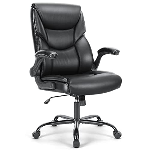 Executive Office Chair – Ergonomic Adjustable Computer Desk Chairs with High Back Flip-up Armrests, Swivel Task Chair with Lumbar Support, Bonded Leather, C-2892-BK