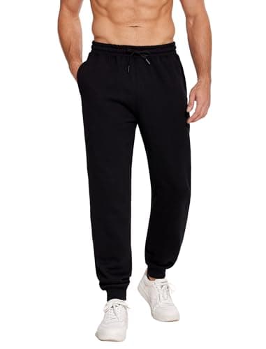 PINSPARK Men's Fleece Lined Joggers with Zipper Pockets Cotton Athletic Sweat Pants for Mens Casual Heavyweight Lounge Pants Black