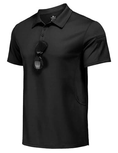 PINSPARK Golf Polo Shirts for Men Quick Dry Performance Casual Short Sleeve Collared Shirt Moisture Wicking Athletic Shirt Black