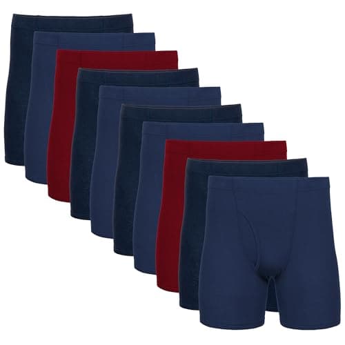Gildan Men's Underwear Covered Waistband Boxer Briefs, Multipack, Navy/Metro Blue/Cardinal Red (10-pack), Large