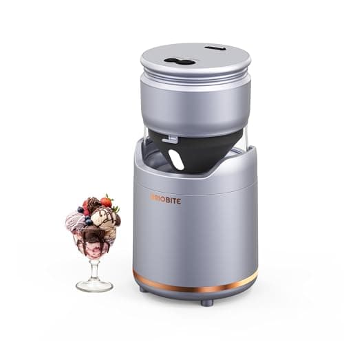 BRIOBITE Ice Cream Maker,Rechargeable Soft Ice Cream Machine with Low Noise,Compact for 1-2 Servings,Perfect for Sorbet,Gelato,Frozen Yogurt,Silver