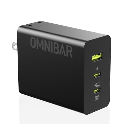 Omnibar 100W USB C Charger Block, 3-Port Compact Foldable MacBook Charger, PD 3.0 PPS Fast Charging Laptop Charger Power Adapter for MacBook, iPad, iPhone 17/16/15, Galaxy S25/S24, Switch, AirPods