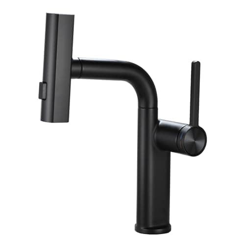 Matte Black Bathroom Sink with Pull Down Spraye 3-Function Mode Bathroom Faucets 180 Degree Swivel Faucet Basin Faucet Vanity with Rotate Waterfall Spray