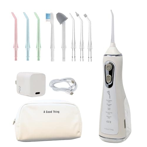 Dental Water Flosser by A Good Thing, 5 Modes, 8 Nozzles, 300ml Tank, Type-C Charger, Tongue Cleaner, Teeth Flossers, Travel Bag, IPX7 Waterproof for Portable Oral Care