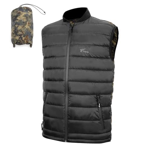 8 Fans Men’s Camo Softshell Vest, Warm Outdoor Sleeveless Jacket for Outdoor Hunting Fishing (US, Alpha, Large, Regular, Regular, Black)