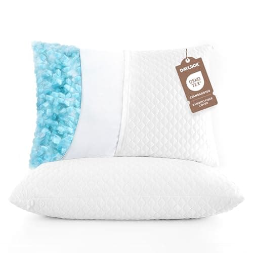 DAYLUCK Cooling Bed Pillows for Sleeping 2 Pack, Standard/Queen Size Set of 2, Firm and Soft Adjustable Shredded Memory Foam Pillows for Side Back Stomach Sleepers, Neck Pain Relief