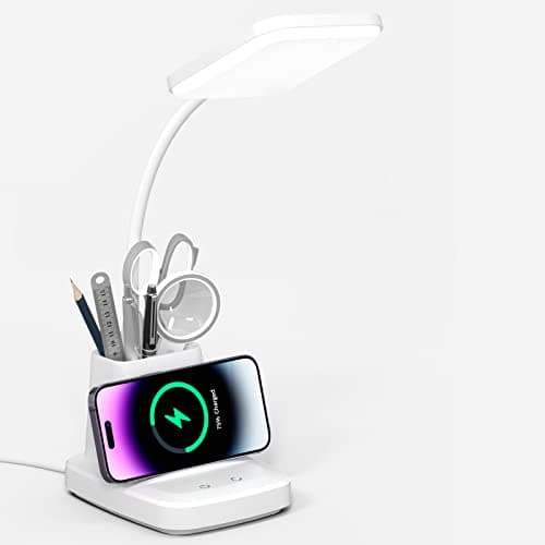 Vicsoon LED Desk Lamp with Wireless Charger for Home Office, White