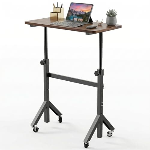 HUANUO 32'' Small Standing Desk Adjustable Heigh, Mobile Stand Up Desk with Wheels, Portable Rolling Desks for Walking Pad and Treadmill, Computer Laptop Desks for Home Office Space