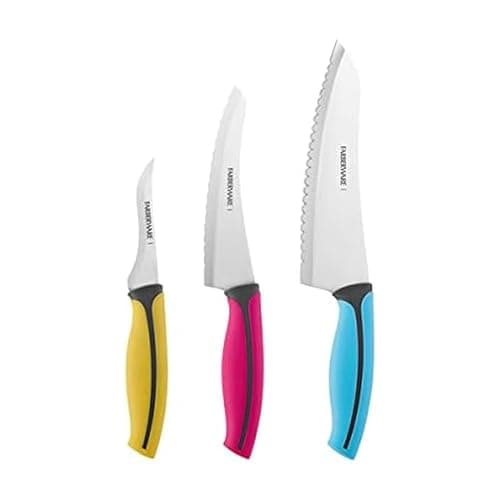 Farberware Precise Slice Soft Grip Chef Knife Set, 3-Piece, Multicolored