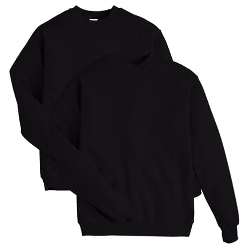 Hanes Mens Ecosmart Fleece Sweatshirt, Cotton-blend Pullover, Crewneck For Men, 1 Or 2 Pack Athletic-sweatshirts, Black - 2 Pack, Large US