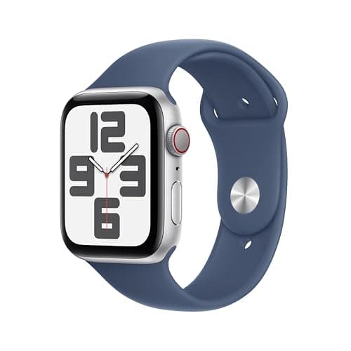 Apple Watch SE (2nd Gen) [GPS + Cellular 44mm] Smartwatch with Silver Aluminum Case with Denim Sport Band M/L. Fitness and Sleep Trackers, Crash Detection, Heart Rate Monitor, Retina Display