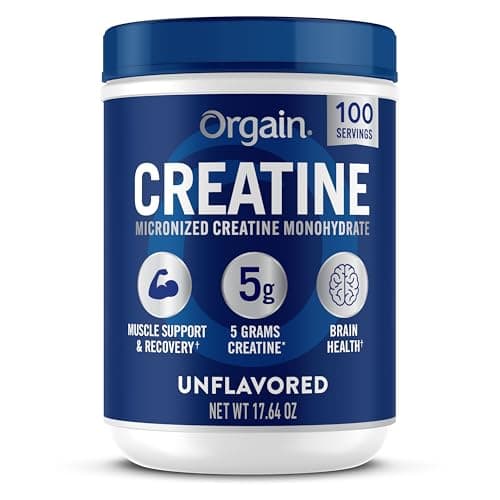 Orgain Creatine Monohydrate Micronized Powder, 100 Servings, Unflavored, Supports Muscle Growth, Post Workout Recovery and Brain Health, No Artificial Additives, for Men & Women, Vegan