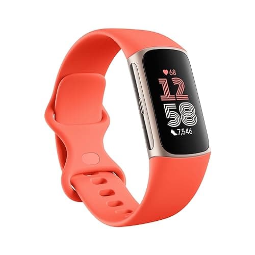 Fitbit Charge 6 Fitness Tracker with Google Apps - Heart Rate on Exercise Equipment - 3-Month Google Health Premium Membership Included - Health Tools - Gold/Coral - Small&Large Bands Included
