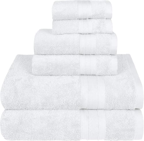 The Suave Threads Cotton Towel Set, 2 Bath Towels, 2 Hand Towels, 2 Washcloths, 6 Piece, Premium Quality for Everyday Use - The Fresher Collection (White)