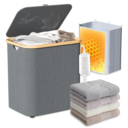 cocozywarm Towel Warmer & Laundry Basket 2-in-1, Foldable Towel Warmer for Bathroom with Removable Heating Bag, 20/40/60Mins Fast Heating, Auto Shut-Off, Fits 3 Large Towels Blankets, Ideal Xmas Gift