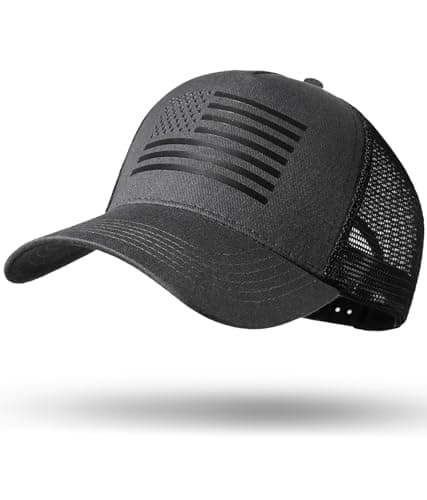 spxkd American Flag Trucker Hat，USA Hat for Men Women Snapback Baseball Cap Adjustable Breathable Mesh Side Durable Hats Outdoor (US, Alpha, Small, 1 Pc Dark Grey)